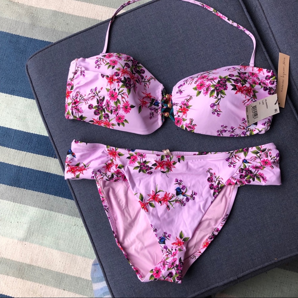 Nanette Lepore pink floral bikini swimsuit NWT 14